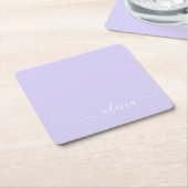 Lavender Paars Modern Script Girly Monogram Naam Kartonnen Onderzetters (Schuin)