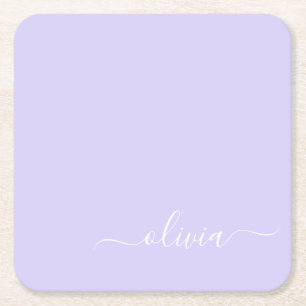 Lavender Paars Modern Script Girly Monogram Naam Kartonnen Onderzetters