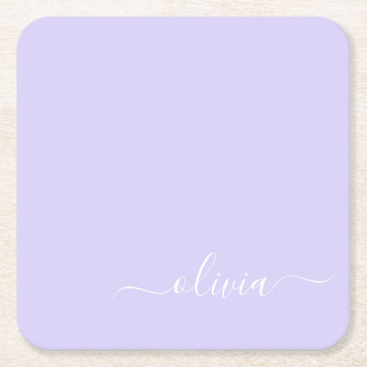 Lavender Paars Modern Script Girly Monogram Naam Kartonnen Onderzetters (Voorkant)