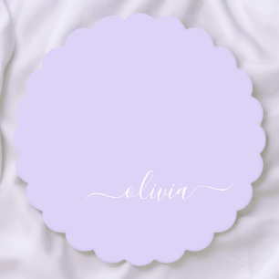Lavender Paars Modern Script Girly Monogram Naam Kartonnen Onderzetters