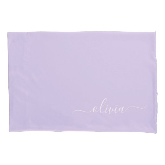 Lavender Paars Modern Script Girly Monogram Naam Kussensloop (Voorkant)