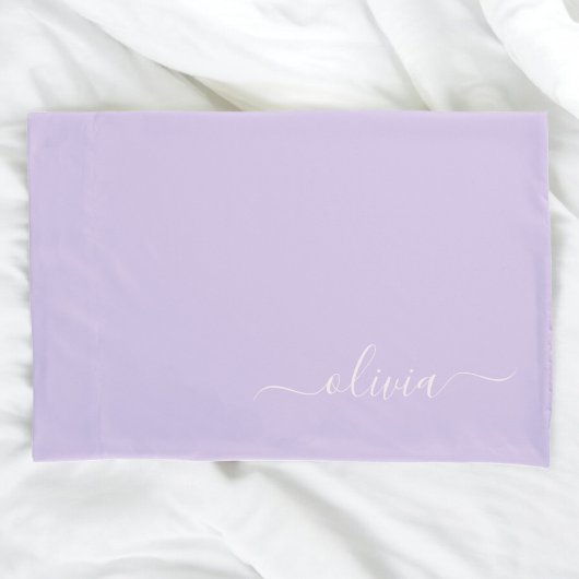 Lavender Paars Modern Script Girly Monogram Naam Kussensloop