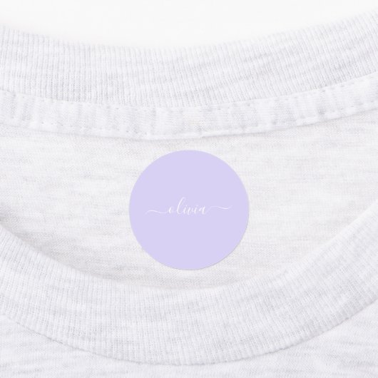 Lavender Paars Modern Script Girly Monogram Naam Labels (Aangebracht)