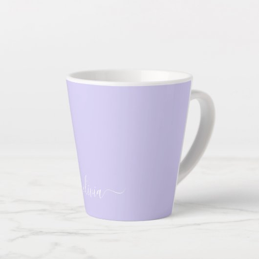 Lavender Paars Modern Script Girly Monogram Naam Latte Mok (Rechterhoek)