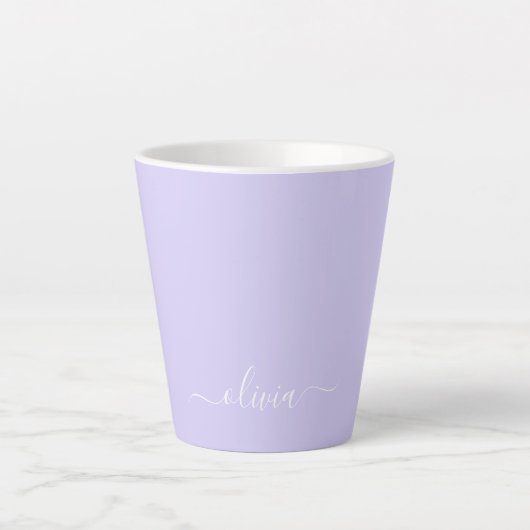 Lavender Paars Modern Script Girly Monogram Naam Latte Mok (Voorkant)