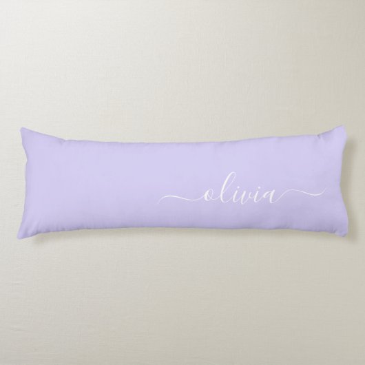 Lavender Paars Modern Script Girly Monogram Naam Lichaamskussen (Voorkant)