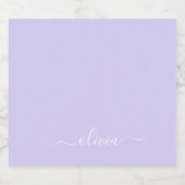 Lavender Paars Modern Script Girly Monogram Naam Likeurfles Etiket (Enkel label)