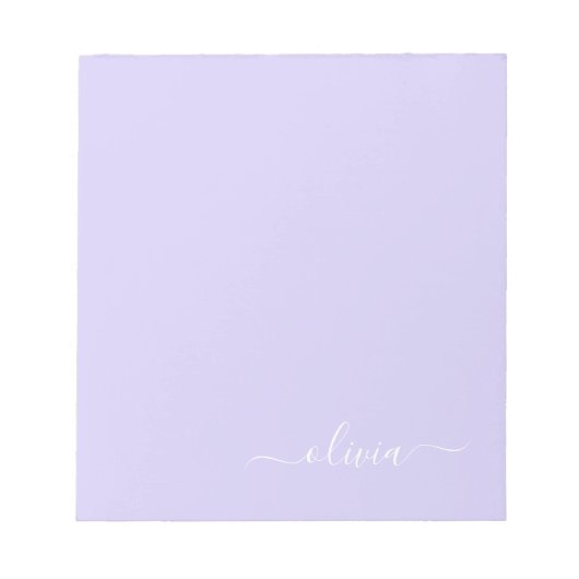 Lavender Paars Modern Script Girly Monogram Naam Notitieblok (Voorkant)