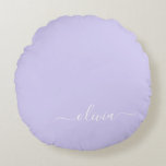 Lavender Paars Modern Script Girly Monogram Naam Rond Kussen<br><div class="desc">Lavender Paarse Eenvoudige het Monogram van het Manuscript Naam Pouf Pillow. De kussen maken de perfecte liefste 16 verjaardag,  bruiloft,  vrijgezellenfeest,  baby shower of vrijgezellenfeest cadeau voor iemand die haar kamer in roos goud versiert.</div>