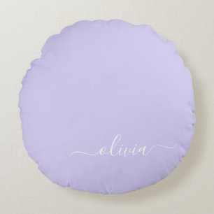 Lavender Paars Modern Script Girly Monogram Naam Rond Kussen