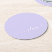 Lavender Paars Modern Script Girly Monogram Naam Ronde Kartonnen Onderzetter (Gebogen)