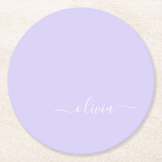 Lavender Paars Modern Script Girly Monogram Naam Ronde Kartonnen Onderzetter (Voorkant)