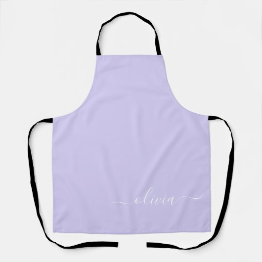 Lavender Paars Modern Script Girly Monogram Naam Schort (Voorkant)