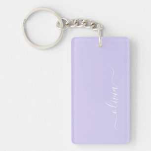 Lavender Paars Modern Script Girly Monogram Naam Sleutelhanger