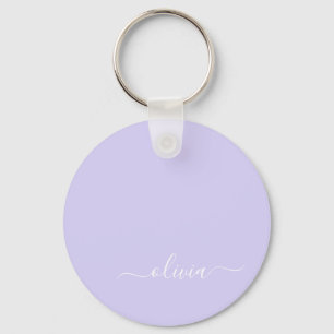 Lavender Paars Modern Script Girly Monogram Naam Sleutelhanger