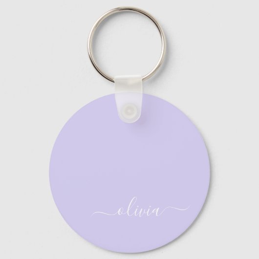 Lavender Paars Modern Script Girly Monogram Naam Sleutelhanger (Voorkant)