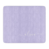 Lavender Paars Modern Script Girly Monogram Naam Snijplank (Voorkant)