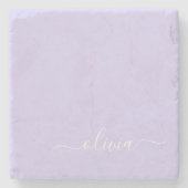 Lavender Paars Modern Script Girly Monogram Naam Stenen Onderzetter (Voorkant)