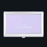 Lavender Paars Modern Script Girly Monogram Naam Visitekaarthouder<br><div class="desc">Lavender Paars Simple Script Monogram Name Business Card Holder. Dit maakt de perfecte liefhebbende 16 verjaardag,  bruiloft,  vrijgezellenfeest,  verjaardagsdag,  baby shower of vrijgezellenfeest voor iemand die van luxe glam en stijl houdt.</div>