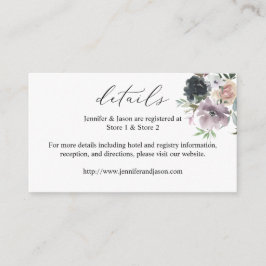 Lavender Paars, Navy Blush Pink Floral Details SM Informatiekaartje