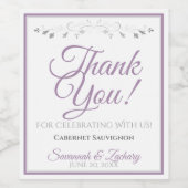 Lavender Paars op White Elegant Wedding Bedankt Wijn Etiket (Enkel label)