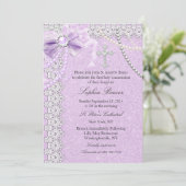 Lavender paars Pearl Bow-kruiscommunie Kaart (Staand voorkant)