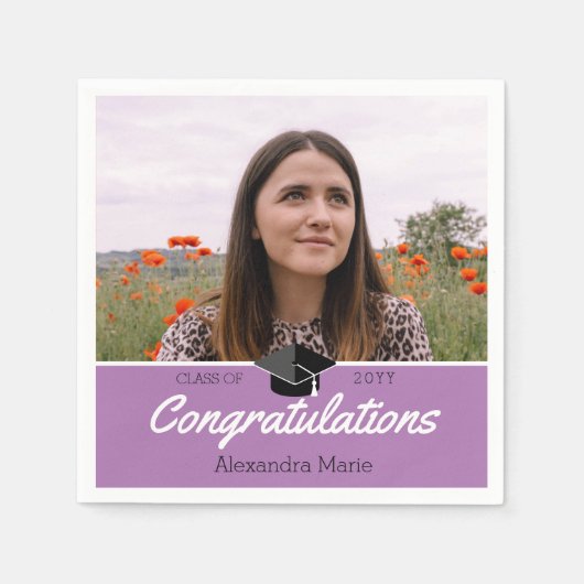 Lavender Paars Photo Afstuderen Klasse 2022 Servet (Voorkant)