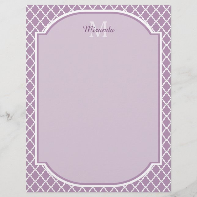  Lavender Paars Quatrefoil Monogramnaam (Voorkant)