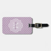  Lavender Paars Quatrefoil Monogramnaam Bagagelabel (Voorkant horizontaal)