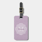  Lavender Paars Quatrefoil Monogramnaam Bagagelabel (Voorkant verticaal)