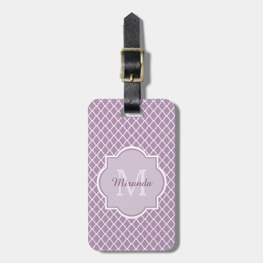 Lavender Paars Quatrefoil Monogramnaam Bagagelabel (Voorkant verticaal)