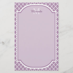 Lavender Paars Quatrefoil Monogramnaam Briefpapier
