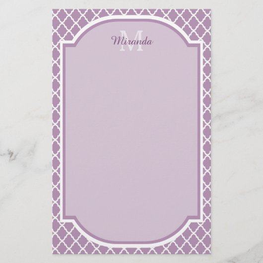  Lavender Paars Quatrefoil Monogramnaam Briefpapier (Voorkant)