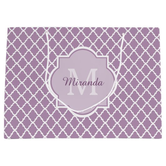 Lavender Paars Quatrefoil Monogramnaam Large Cadeautasje (Voorkant)