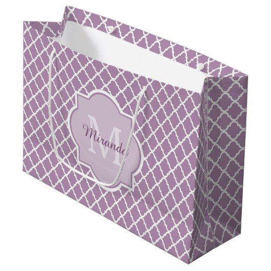  Lavender Paars Quatrefoil Monogramnaam Large Cadeautasje (Voorkant Gekanteld)