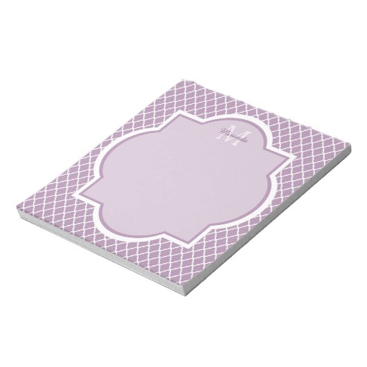  Lavender Paars Quatrefoil Monogramnaam Notitieblok (Linkerzijde)