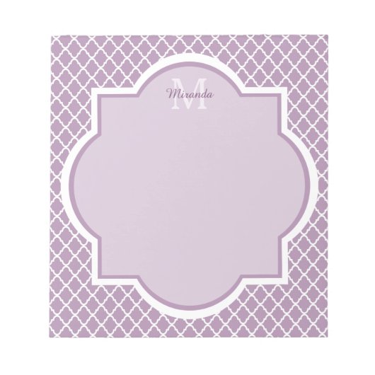  Lavender Paars Quatrefoil Monogramnaam Notitieblok (Voorkant)