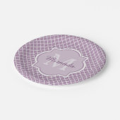  Lavender Paars Quatrefoil Monogramnaam Papieren Bordje (Gekanteld)