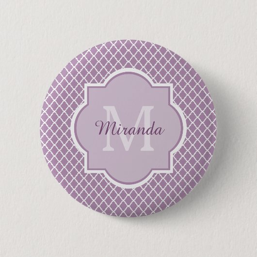  Lavender Paars Quatrefoil Monogramnaam Ronde Button 5,7 Cm (Voorkant)