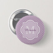  Lavender Paars Quatrefoil Monogramnaam Ronde Button 5,7 Cm (Voorkant /achterkant)