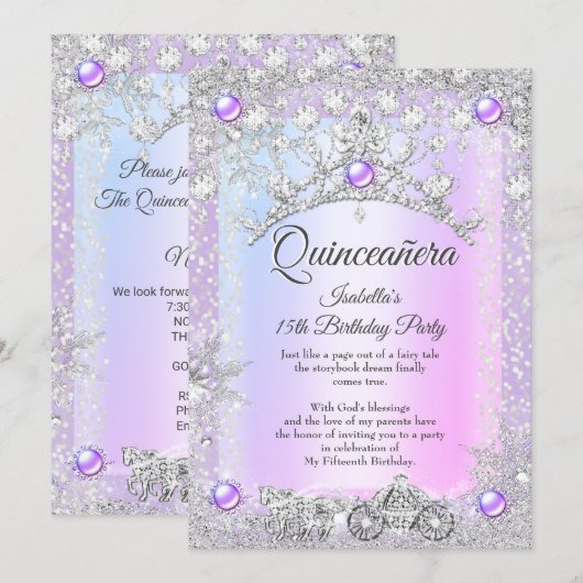 Lavender paars Quinceanera 15th Winter Carriage Kaart (Voorkant / Achterkant)