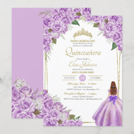 Lavender Paars Quinceanera Elegant Roos Floral Kaart