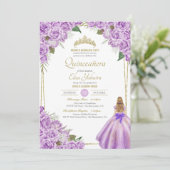 Lavender Paars Quinceanera Elegant Roos Floral Kaart (Staand voorkant)