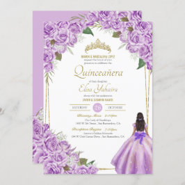 Lavender Paars Quinceanera Elegant Roos Floral Kaart