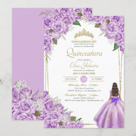 Lavender Paars Quinceanera Elegant Roos Floral Kaart