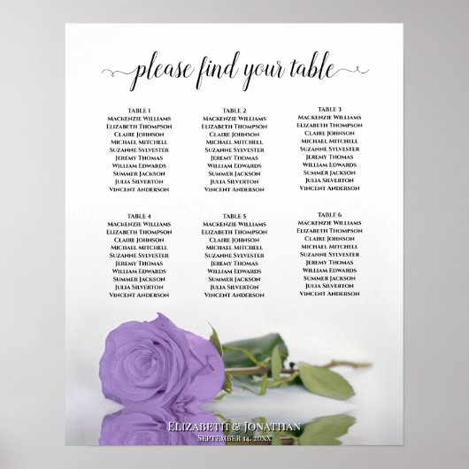 Lavender Paars Roos 6 Tafel Wisselend Schema Poster (Voorkant)