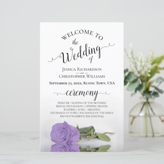 Lavender Paars Roos Chic Budget Wedding Programme (Staand voorkant)