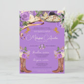 Lavender Paars Roos Fancy Charra Quinceanera Kaart (Staand voorkant)