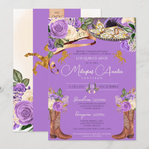Lavender Paars Roos Fancy Charra Quinceanera Kaart