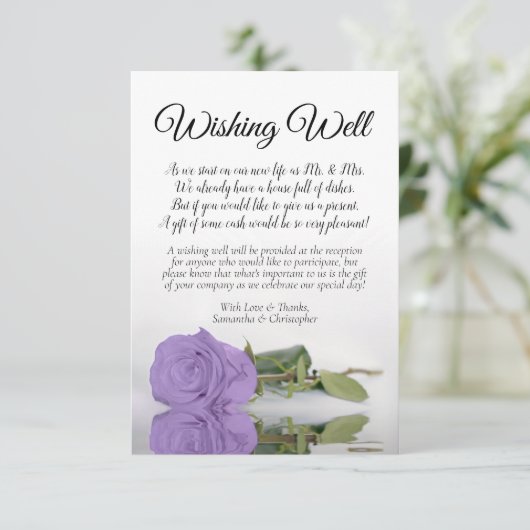 Lavender Paars Roos Wedding Wishing Well Poem Informatiekaartje (Staand voorkant)